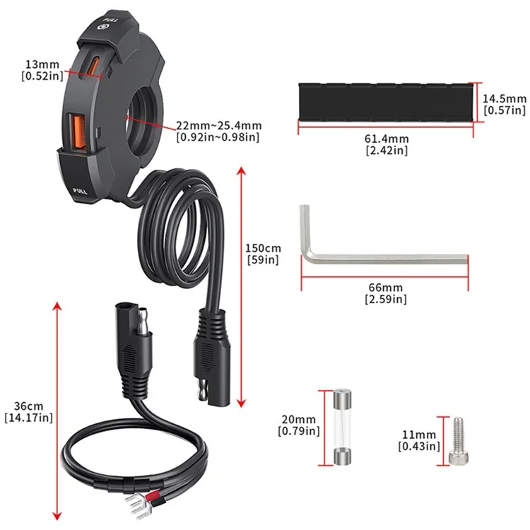 WUPP CS-1944C1 / B1 Motorcycle USB+Type-C Charger Motorcycle Phone Charging Adapter with Waterproof Lid