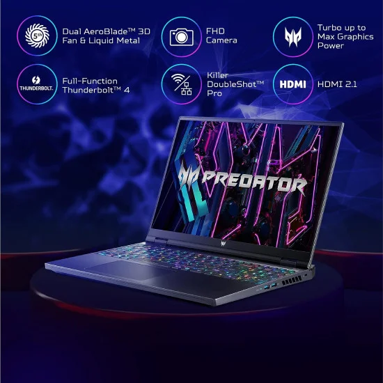 Acer Predator Helios 16 PH16-71-74MN NH.QJRSI.001 Intel 13th Gen Core I7-13700HX 32GB DDR5 Ram 1TB Gen4 NVME RTX 4070 8GB GDDR6 16 Inch WQXGA ( QHD+) IPS 240HZ Gaming Laptop