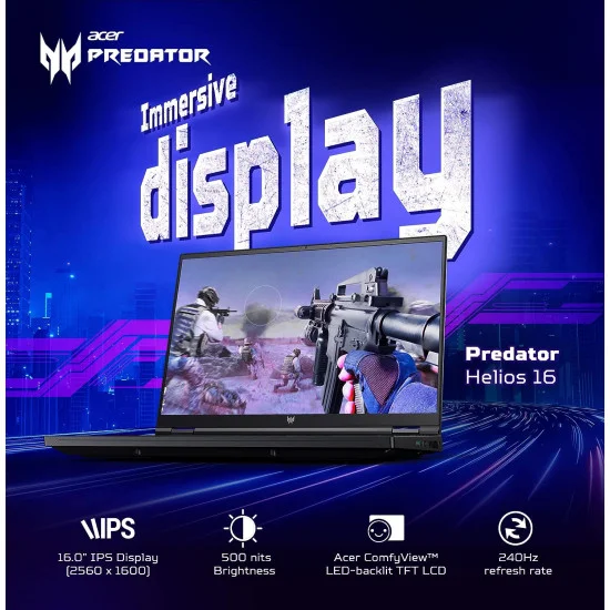 Acer Predator Helios 16 PH16-71-74MN NH.QJRSI.001 Intel 13th Gen Core I7-13700HX 32GB DDR5 Ram 1TB Gen4 NVME RTX 4070 8GB GDDR6 16 Inch WQXGA ( QHD+) IPS 240HZ Gaming Laptop