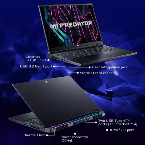 Acer Predator Helios 16 PH16-71-74MN NH.QJRSI.001 Intel 13th Gen Core I7-13700HX 32GB DDR5 Ram 1TB Gen4 NVME RTX 4070 8GB GDDR6 16 Inch WQXGA ( QHD+) IPS 240HZ Gaming Laptop