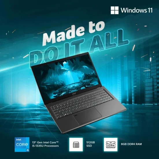 ACER ASPIRE 5 A515-58GM-5394 Intel 13th Gen Core I5 -1335U 8GB DDR4 RAM 512GB Gen4 NVMe RTX 2050 15.6 Inch FHD Gaming Laptop