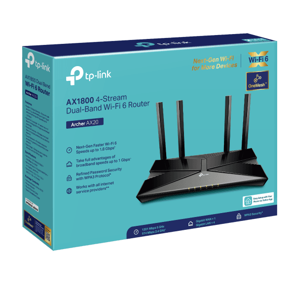 TP-Link Archer AX20 1800Mbps Wi-Fi 6 Dual Band Gigabit Router