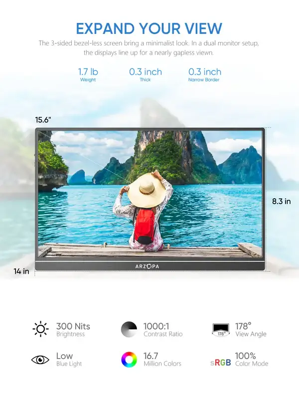 Arzopa S1 Table Portable Laptop Monitor | 15.6” FHD 1080P
