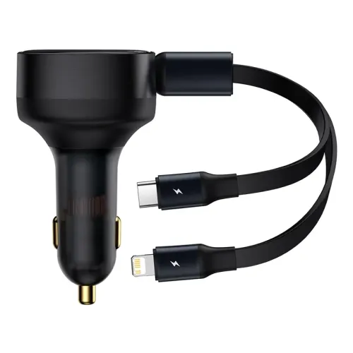 Baseus Enjoyment Retractable dual Output Type-C &amp; Lightning 30W Car Charger