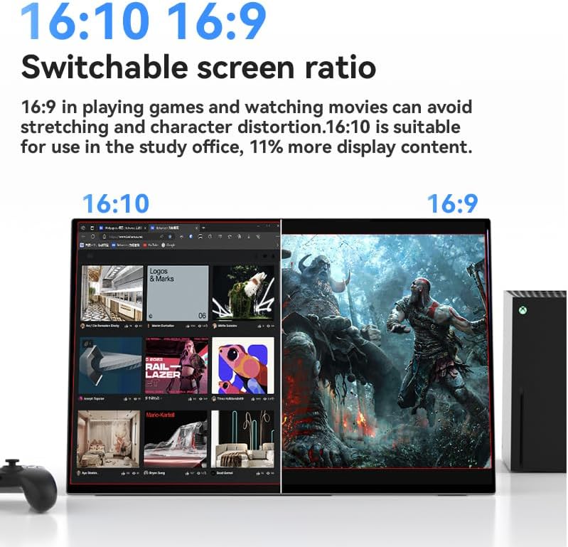 R13 Pro 15.6" 4K 16:10 Portable Monitor with 3840 x 2400 High Resolution 1000g Lightweight with Screentouch Functionality Gaming Display and Digital Art Work Portable Monitor