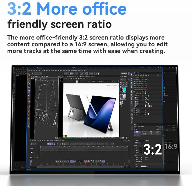 R13 Pro 15.6" 4K 16:10 Portable Monitor with 3840 x 2400 High Resolution 1000g Lightweight with Screentouch Functionality Gaming Display and Digital Art Work Portable Monitor