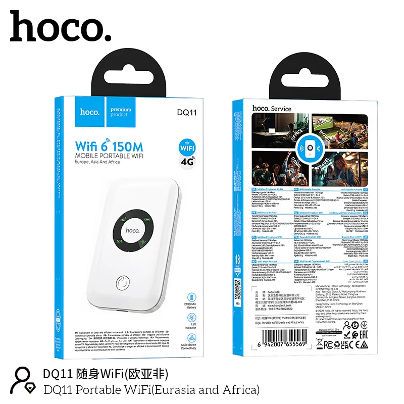 Hoco DQ11 4G Pocket Router WiFi 6 | 12-Hour Backup | Supports All BD SIM