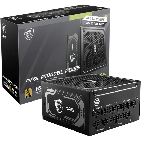 MSI MAG A1000GL PCIE5.1 1000W 80 Plus Gold Modular Power Supply (PSU)