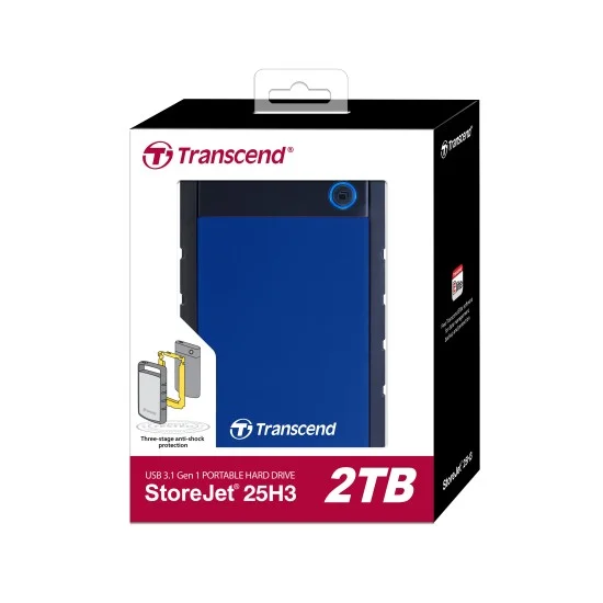Transcend 2TB StoreJet 25H3 Portable Hard Disk Drive (HDD) Blue