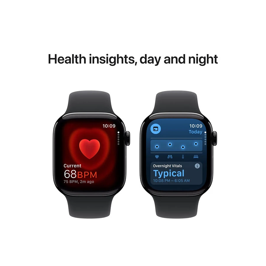 Apple Watch Series 10 42mm (GPS) Jet Black Aluminum Case Smart Watch with Black Sport Small Medium Band