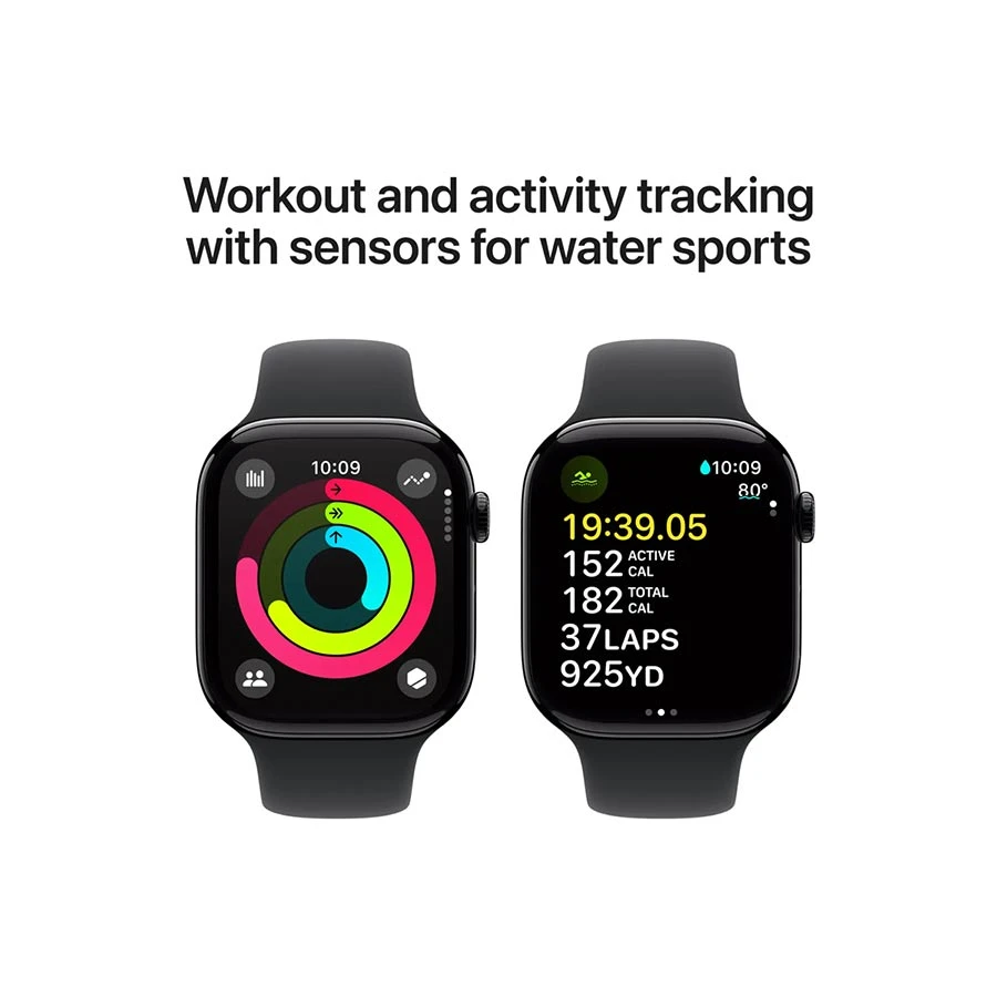 Apple Watch Series 10 46mm (GPS) Jet Black Aluminum Case with Black Sport Medium Large Band