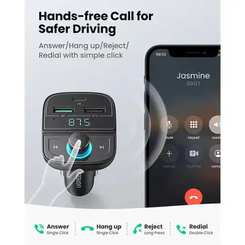 Ugreen CD229 Bluetooth FM Transmitter Car Charger Adapter
