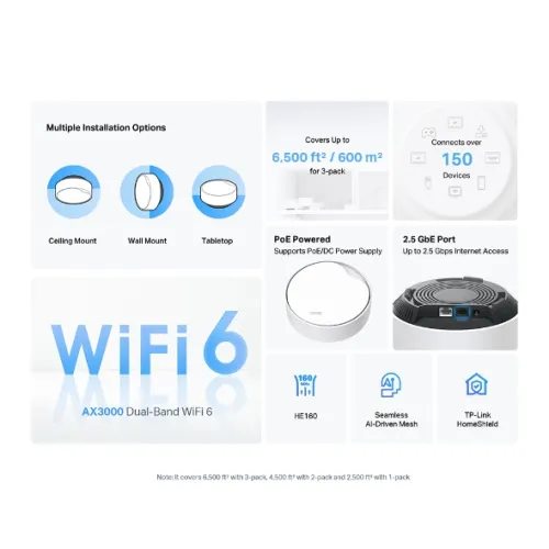 TP-Link Deco X50-PoE AX3000 Dual-Band Mesh Router (3 Pack)