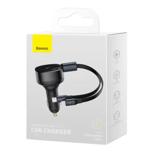 Baseus Enjoyment Retractable dual Output Type-C &amp; Lightning 30W Car Charger