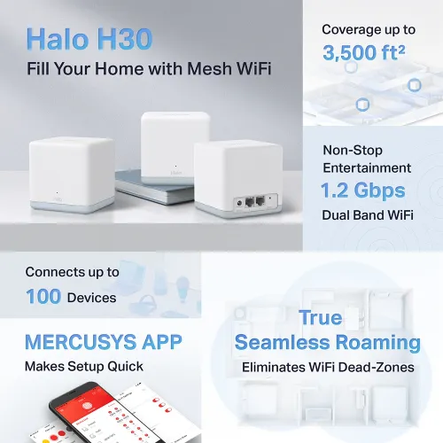 Mercusys Halo H30 AC1200 Dual-Band Mesh Router (3 Pack)