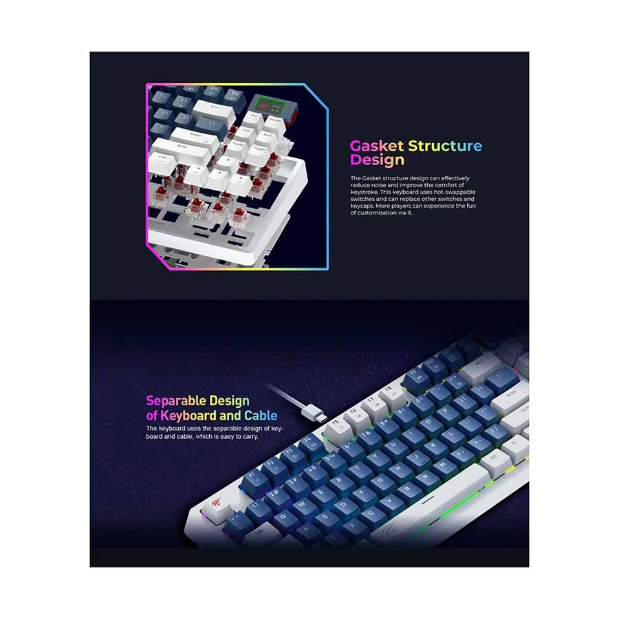 Havit Gamenote KB884L (Red Switch) RGB Wired White-Blue Gaming Keyboard