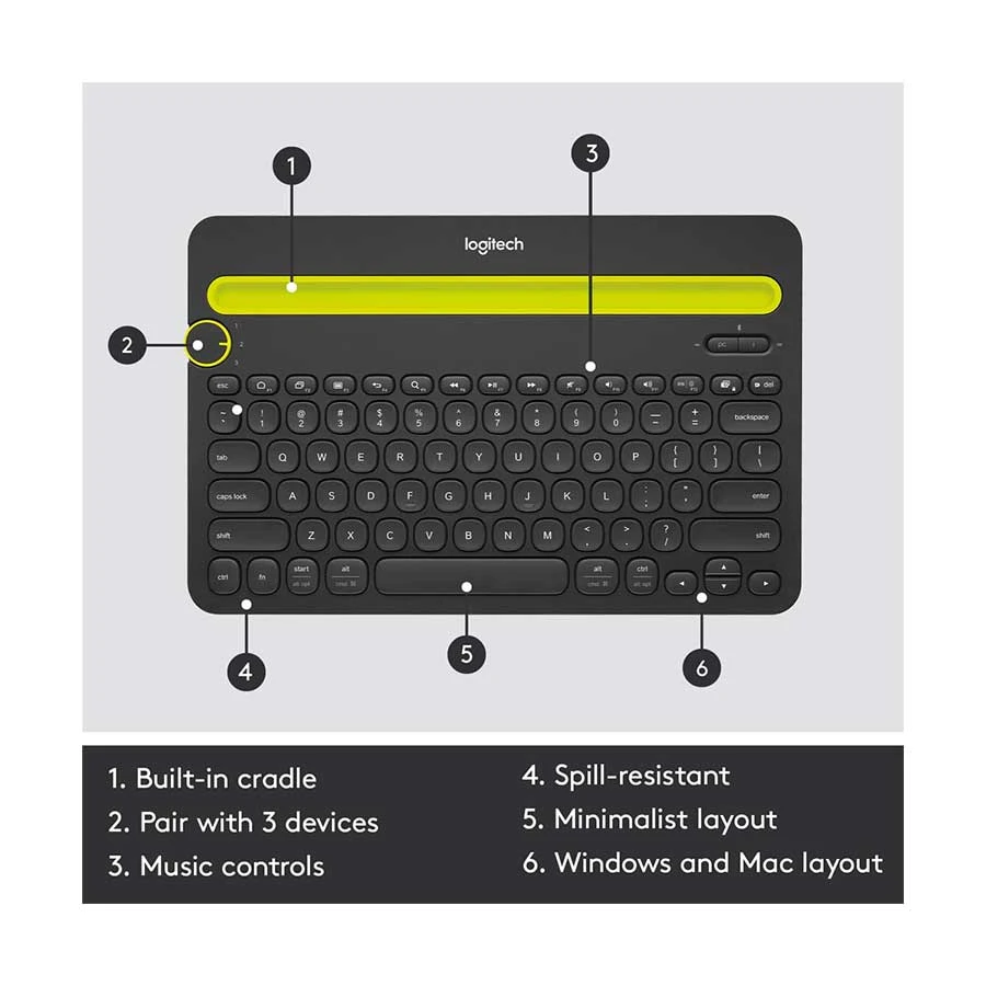 Logitech K480 Bluetooth Multi Device Black Keyboard