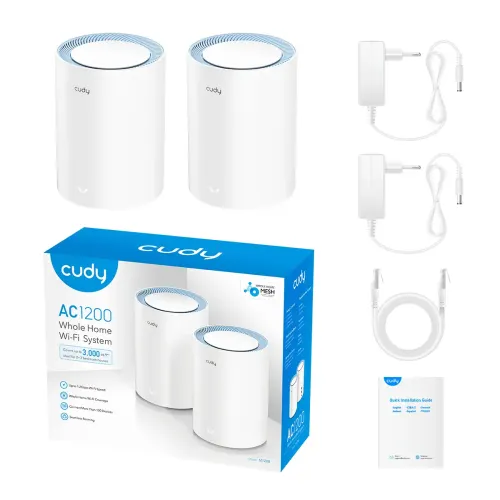 Cudy M1300 AC1200 1200mbps Gigabit Whole Home Mesh WiFi Router (2 Pack)