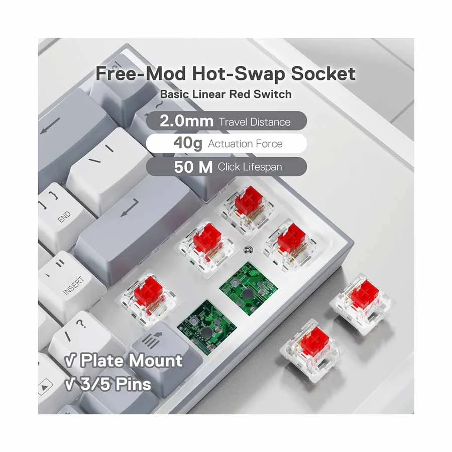 Redragon Castor K631 RGB Hot Swap (Red Switch) Wired White Grey Mechanical Gaming Keyboard