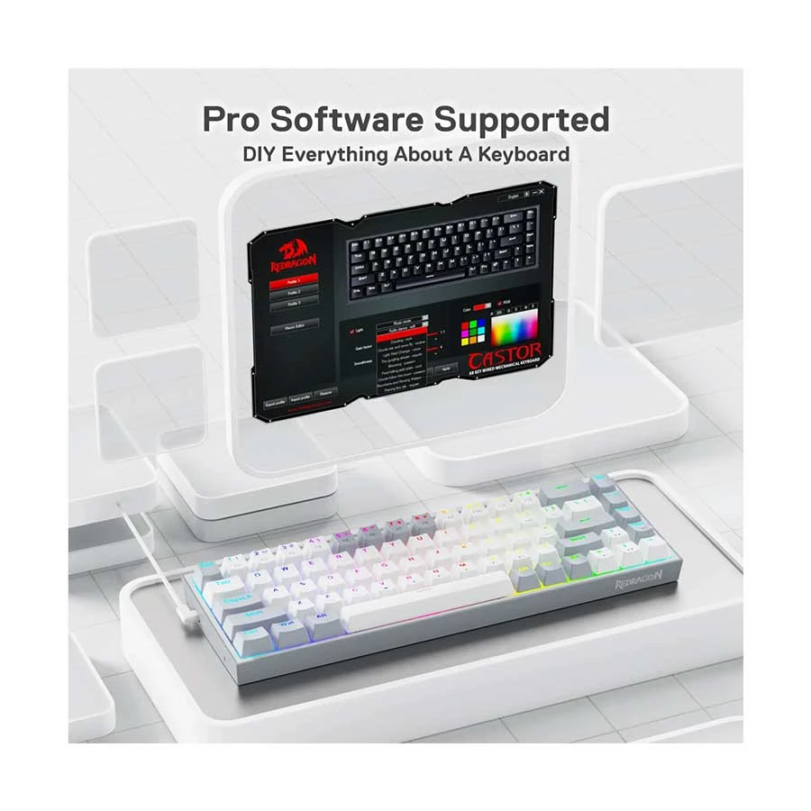 Redragon Castor K631 RGB Hot Swap (Red Switch) Wired White Grey Mechanical Gaming Keyboard