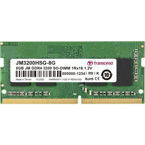 Transcend 8GB JM DDR4 3200Mhz SO-DIMM 1Rx16 1Gx8 CL22 1.2V Laptop RAM
