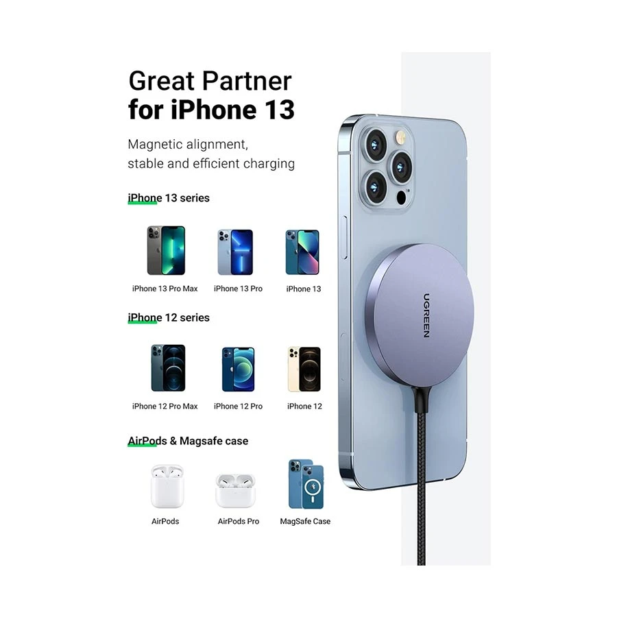 Ugreen CD245 (30233) 15W QI Gray Magnetic Wireless Charger