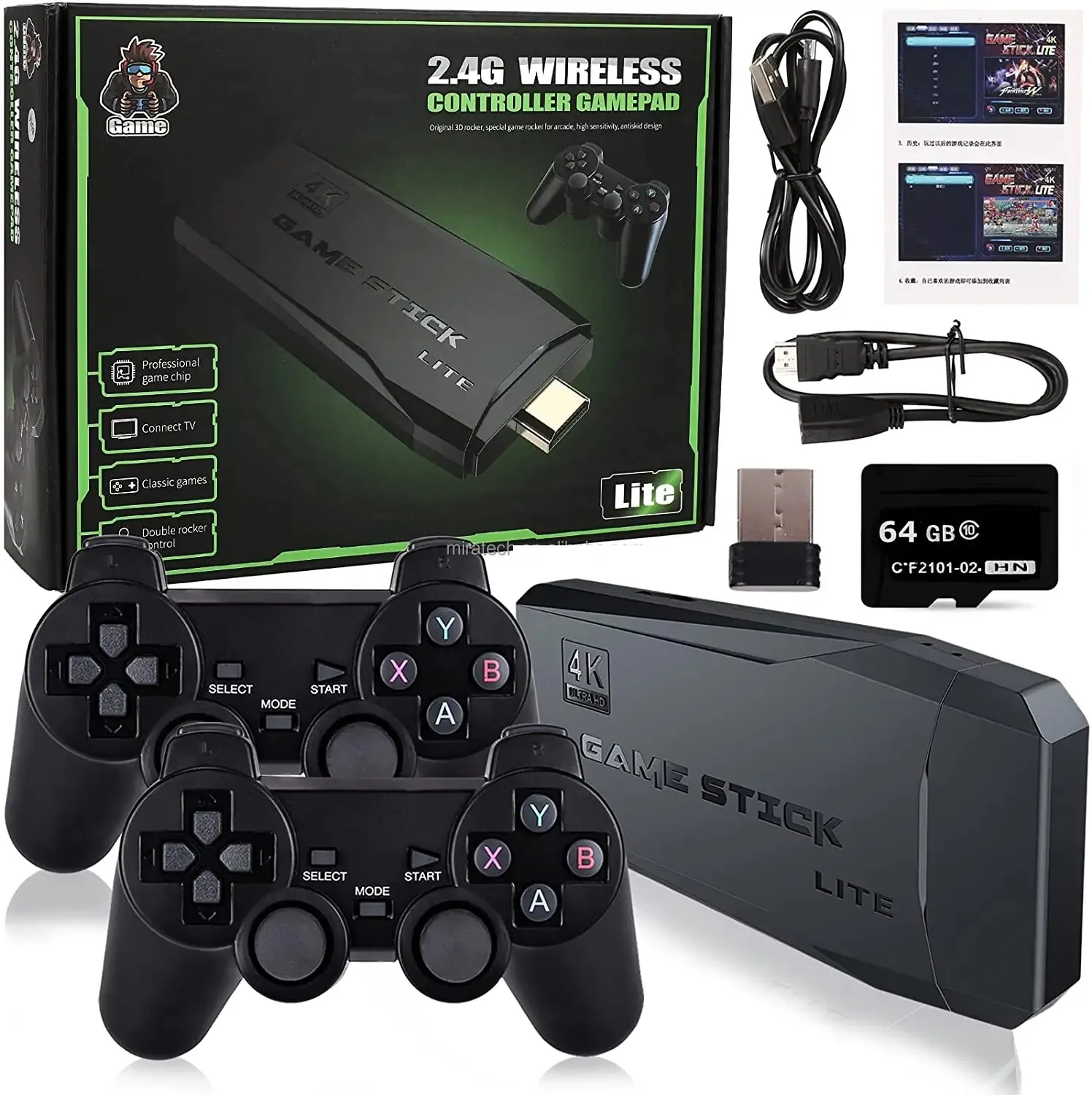 Video Game Stick Lite with 64G Built-in 20000 + 2 Wireless controller gamepad 4K HD Video game Console